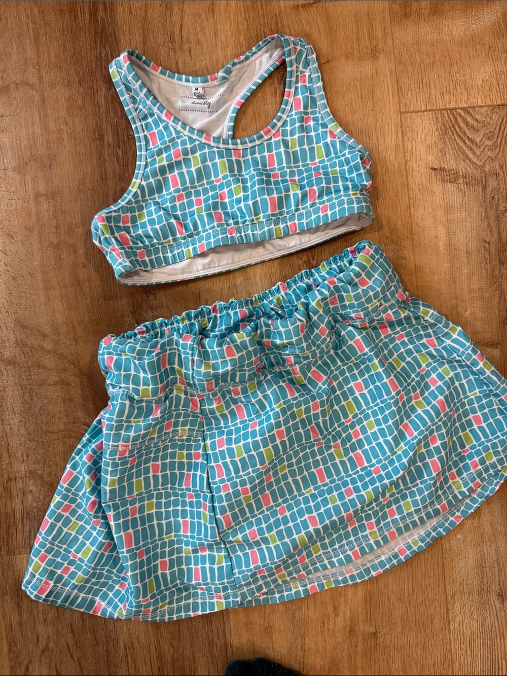Girls Aqua Mosaic Crop Top & Skirt Set